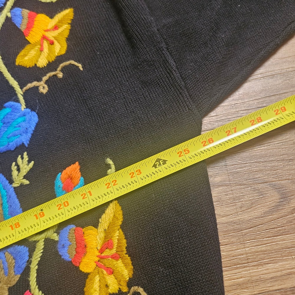 Vintage 80s Bonnie Boerer Floral Embroidered Knit Shawl Neck Sweater L Statement - Picture 7 of 7